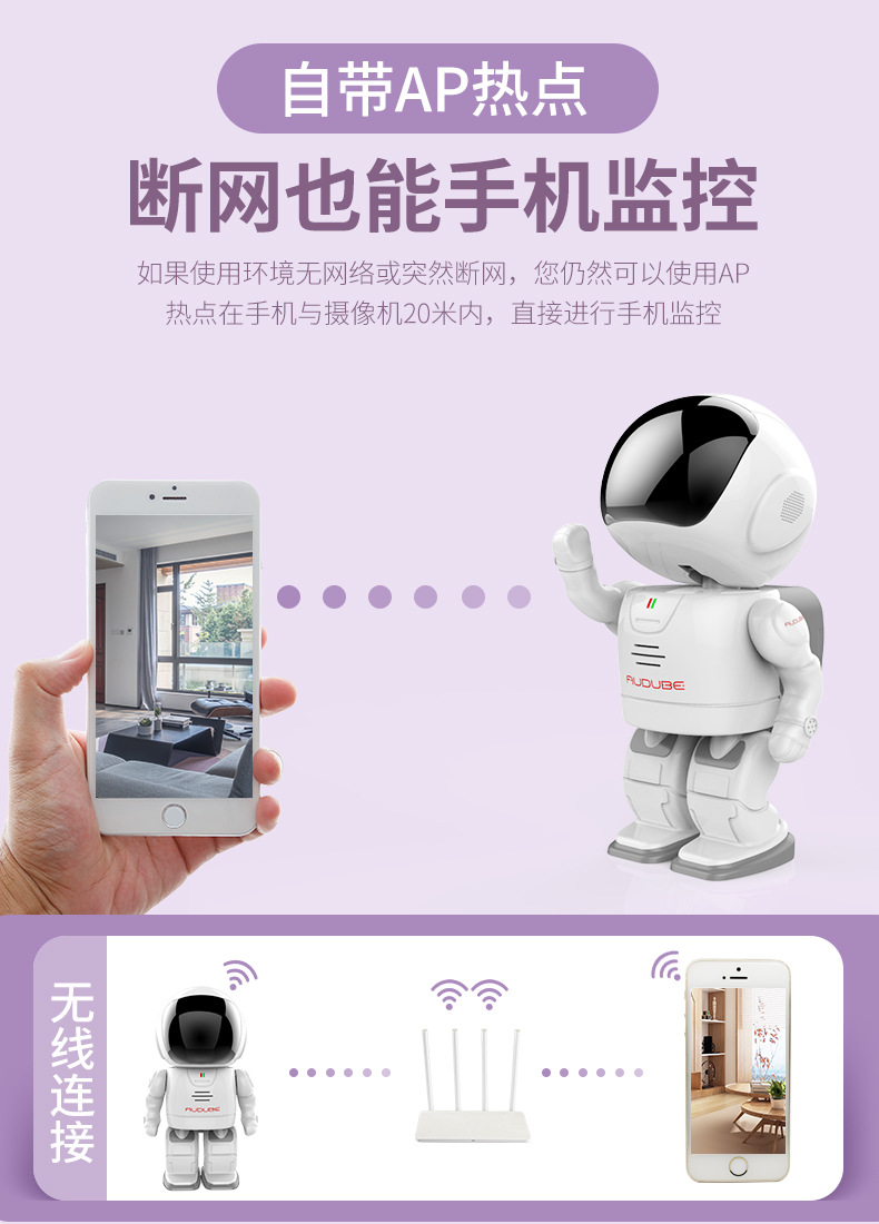 太空人wifi监控摄像机网络无线摄像头室内家用手机远程控制夜