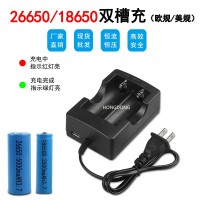 26650双灯双槽锂电池充电器线充 18650双槽线充4.2V 800MA带USB