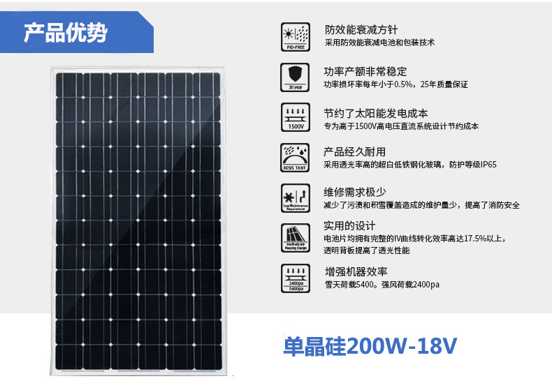 290W单晶光伏组件参数